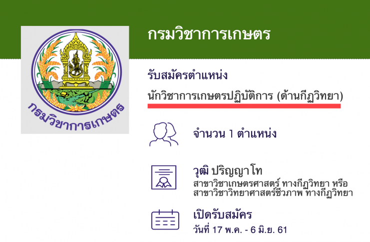 กรมวิชาการเกษตร เปิดสอบงานราชการ นักวิชาการเกษตรปฏิบัติการ (ด้านกีฏวิทยา)